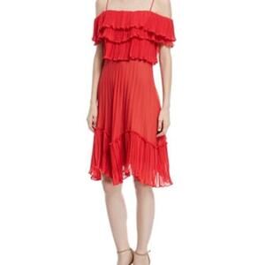 HALSTON HERITAGE Women's Plisse Georgette Popover Ruffle Midi Dress Size Small